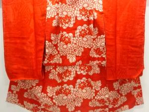 アンティーク　綸子扇に花模様織り出し長襦袢